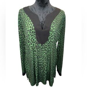 MICHAEL Michael Kors Green and Black Leopard Tunic, Size XL